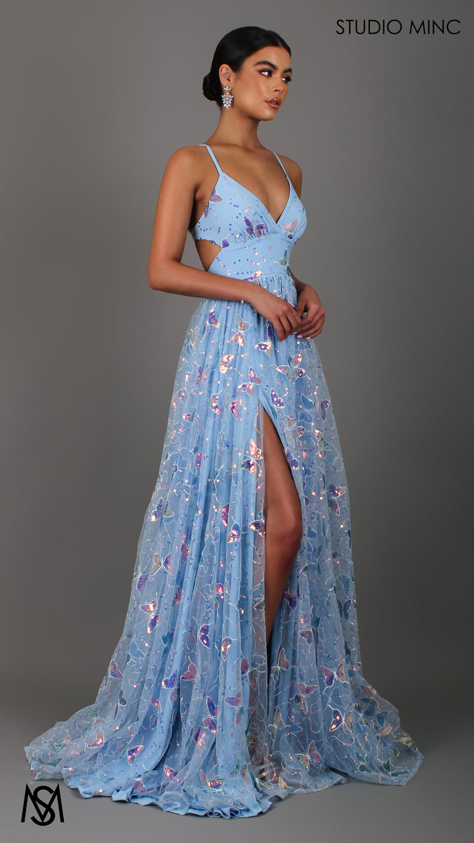 EUPHORIA Blue Formal Dress Gown with butterfly Sequin