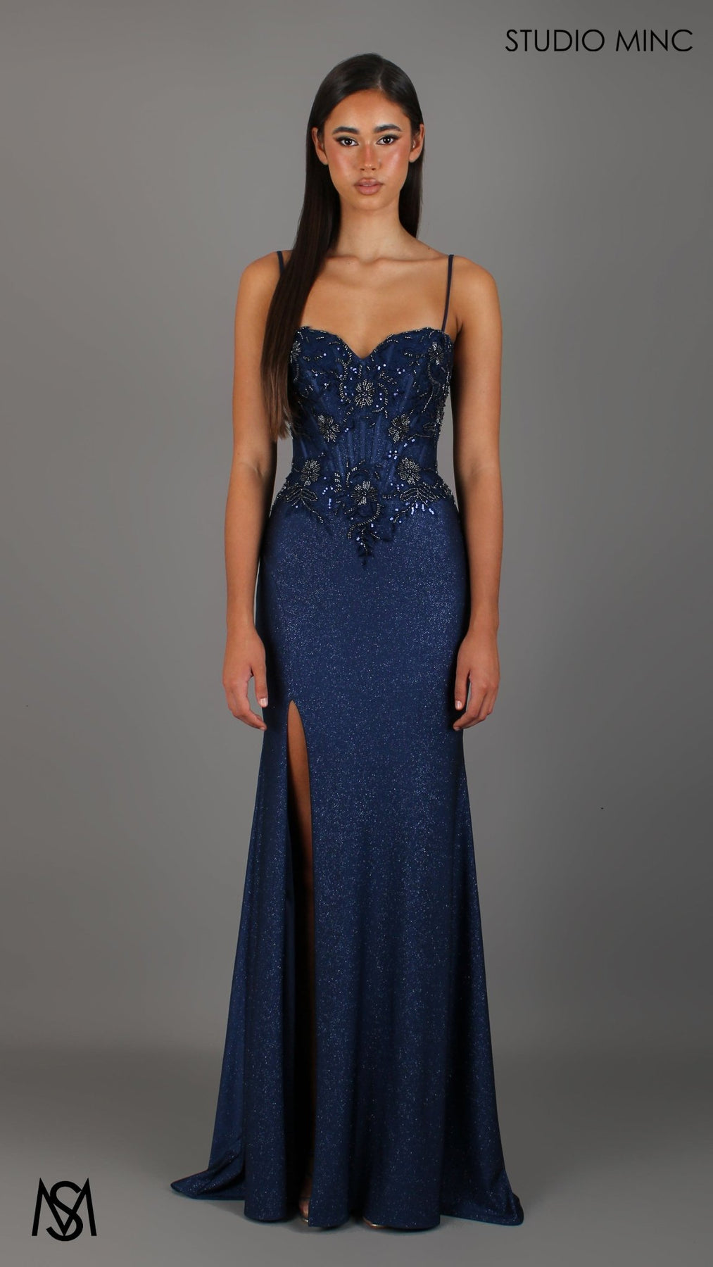 Imperial - Navy Blue Formal Dress Beaded corset Strapless fitted mermaid silhouette - View 3 | Shop Formal Dress