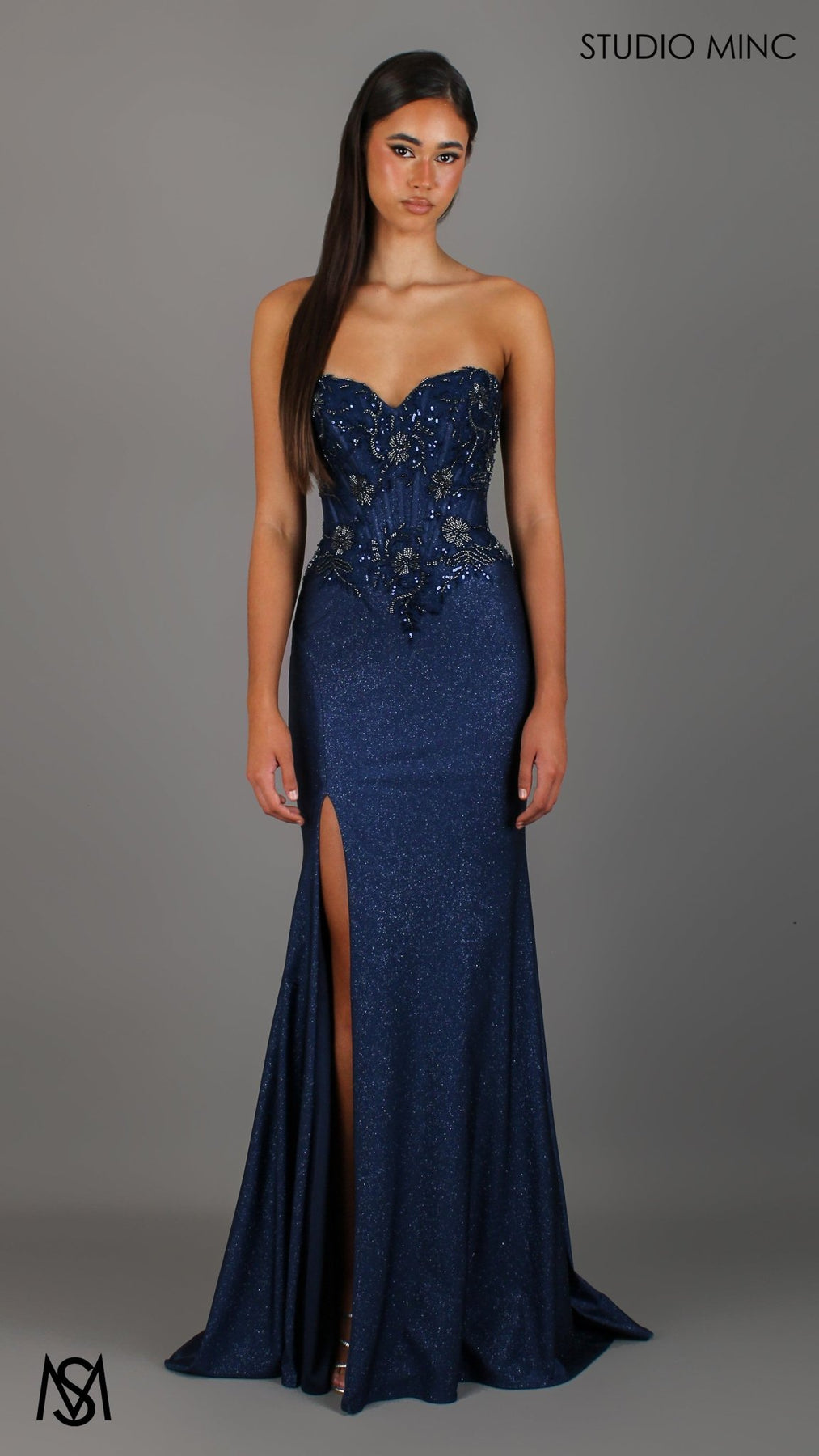 Imperial - Navy Blue Formal Dress Beaded corset Strapless fitted mermaid silhouette - View 6 | Shop Formal Dress