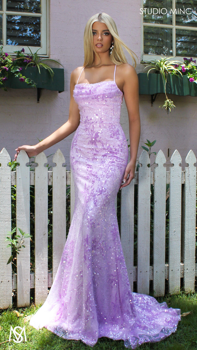 Peony Lavender purple Formal Dress Two tone floral sequin fitted