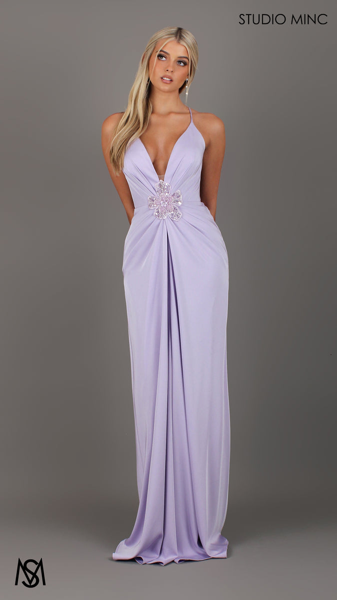 Bloom Lavender Purple Formal dress Plunge V neckline draping