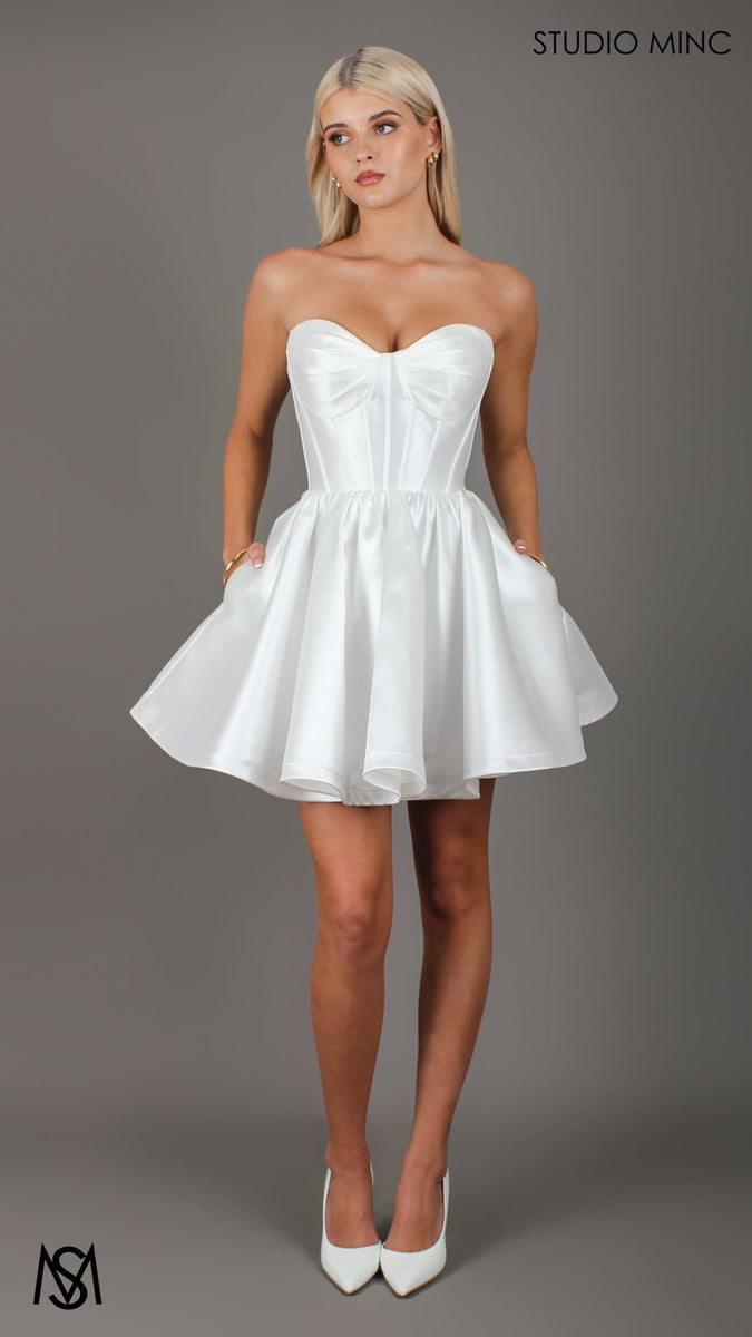 Capri Mini - Bridal Mini | White Satin Strapless Corset Mini Party