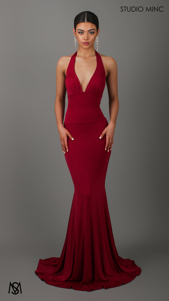 red hourglass dress Bardot Nevelle Hourglass Halter Dress in Red