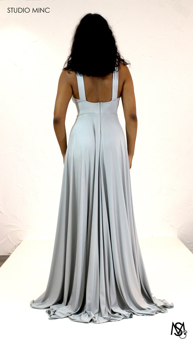 Eternity - Grey Bridesmaid Dress | V Neckline A Line Leg Split 0 (XS)
