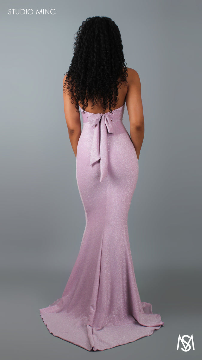 Hourglass Lavender Formal Dress Shimmer Glitter Halter Plunge