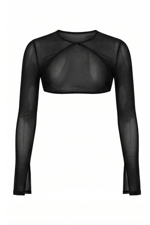 Bolero - Black Stretch Mesh Buttoned Bolero