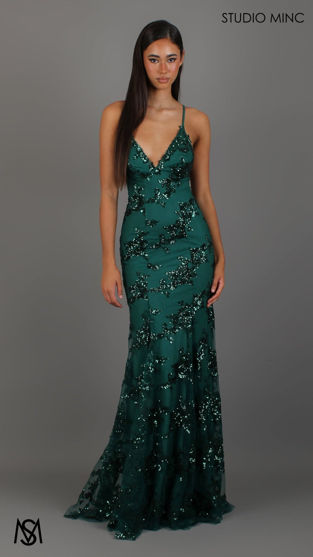 Poetry - Emerald Green formal dress | Sequin Floral V neckline fitted STUDIO MINC Poetry - Emerald Green formal dress | Sequin Floral V neckline fitted STUDIO MINC
