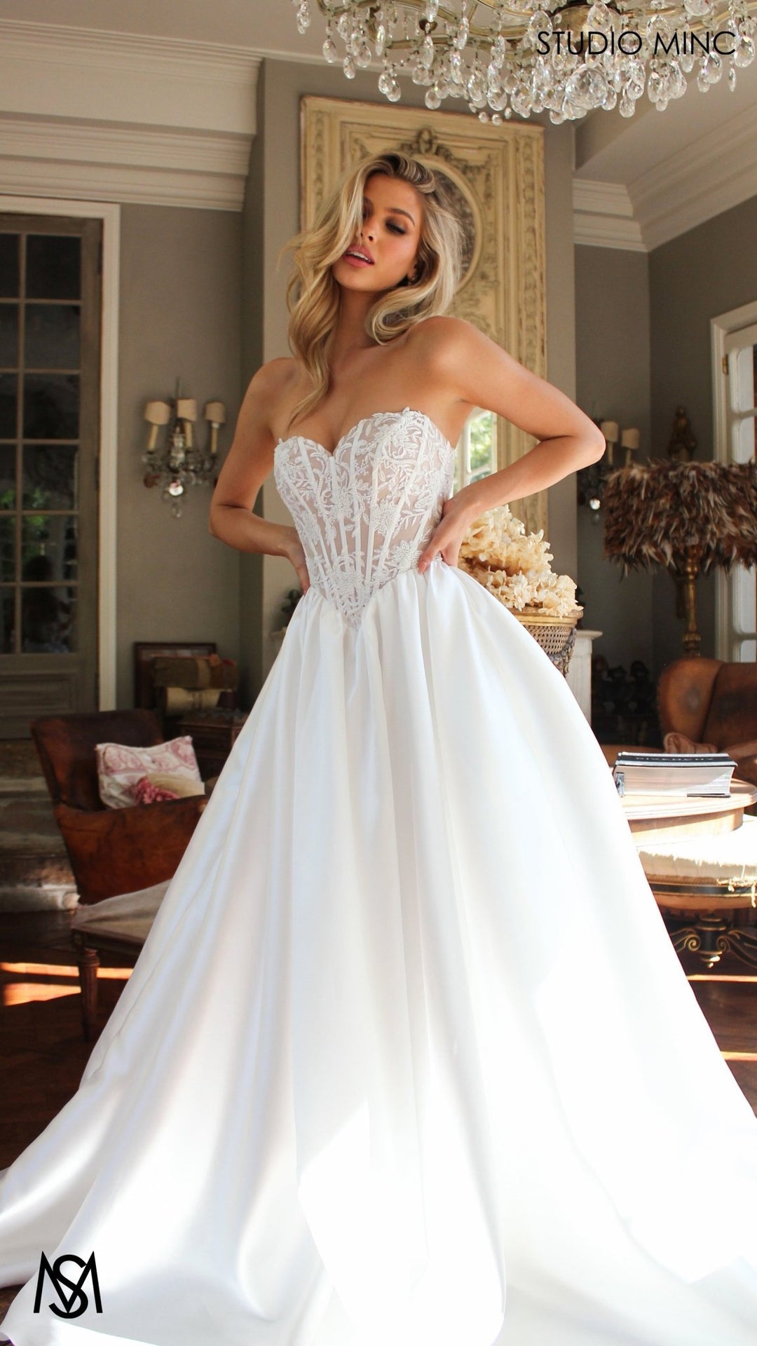 Manor - White Wedding Dress | Beaded Corset Basque Waist Gown STUDIO MINC Manor - White Wedding Dress | Beaded Corset Basque Waist Gown STUDIO MINC