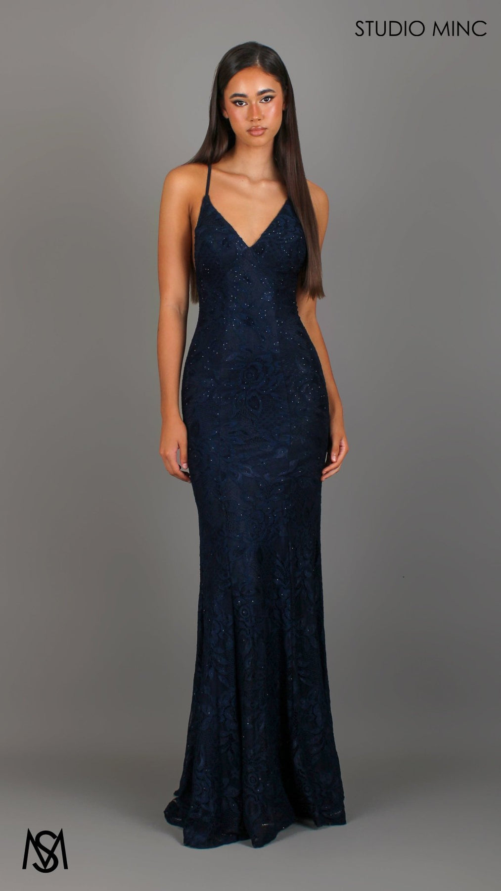 Jasmine - Navy Blue formal dress | lace Rhinestone V neckline fitted mermaid lace up XS | Pre-order Late May Jasmine - Navy Blue formal dress | lace Rhinestone V neckline fitted mermaid lace up XS | Pre-order Late May
