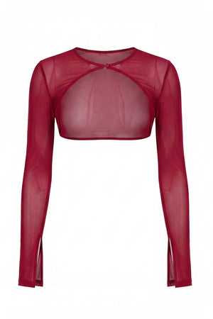 Bolero - Cherry Red Stretch Mesh Buttoned Bolero