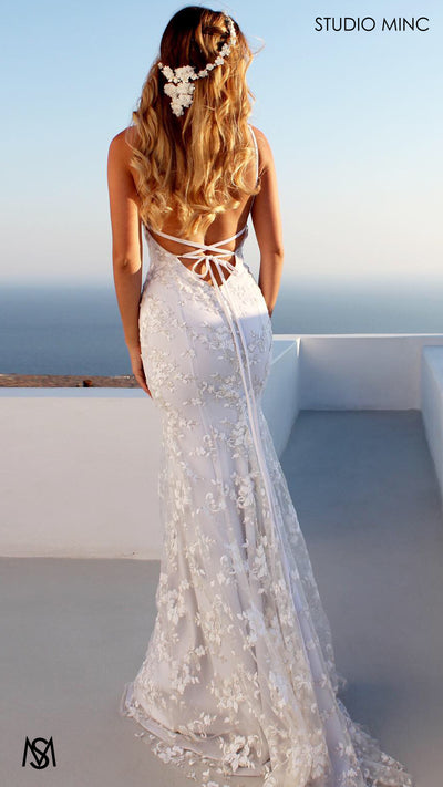 Adore - Mermaid Wedding Dress | Floral Sequin V Neckline Fishtail Backless Lace Up 1 (S) Adore - Mermaid Wedding Dress | Floral Sequin V Neckline Fishtail Backless Lace Up 1 (S)