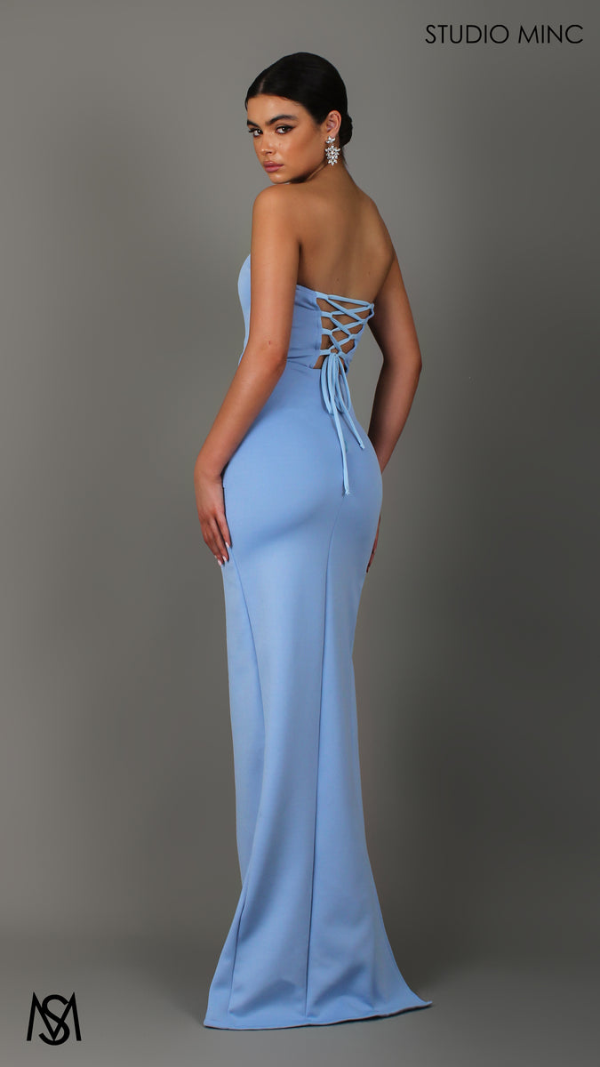 Iris - Powder Blue Formal Dress | Satin Strapless Corset Lace Up Fitted ...