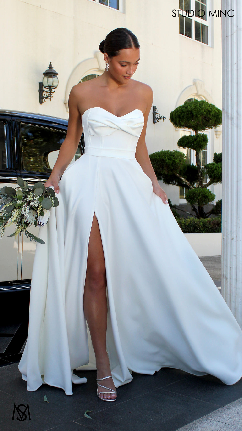 Bisou - White, Ivory Wedding Gown | Strapless Bust Twist Leg Split STUDIO MINC Bisou - White, Ivory Wedding Gown | Strapless Bust Twist Leg Split STUDIO MINC