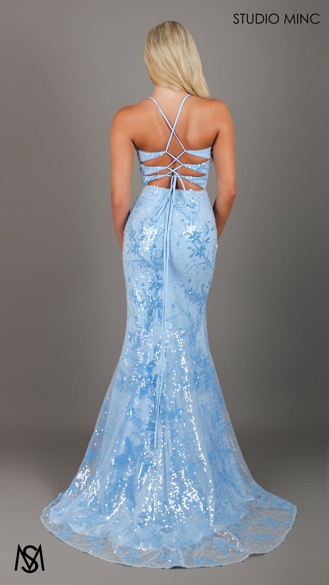 Peony - Light Blue Formal Dress | Two tone floral sequin fitted