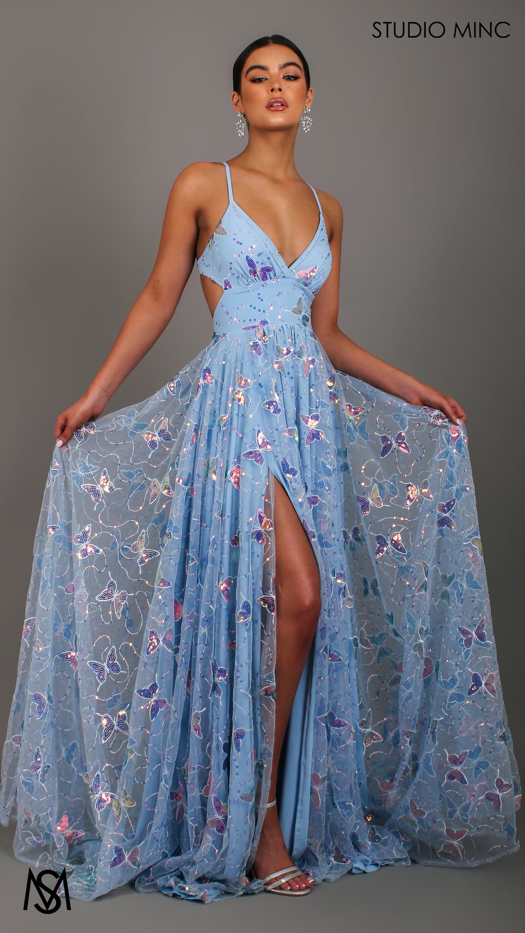 EUPHORIA | Blue Formal Dress Gown with butterfly Sequin embellishment STUDIO MINC EUPHORIA | Blue Formal Dress Gown with butterfly Sequin embellishment STUDIO MINC