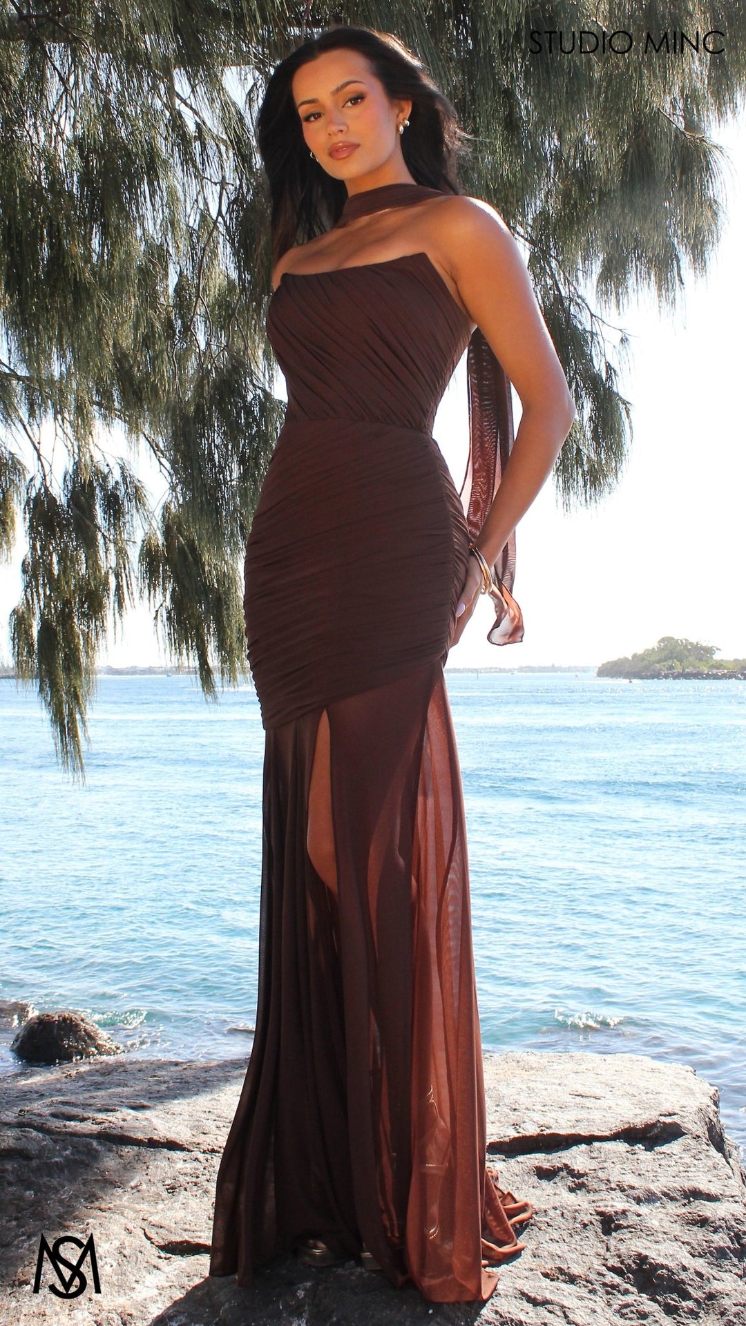 Paloma - Chocolate Brown Formal Dress, Strapless Corset mermaid, Sheer STUDIO MINC Paloma - Chocolate Brown Formal Dress, Strapless Corset mermaid, Sheer STUDIO MINC