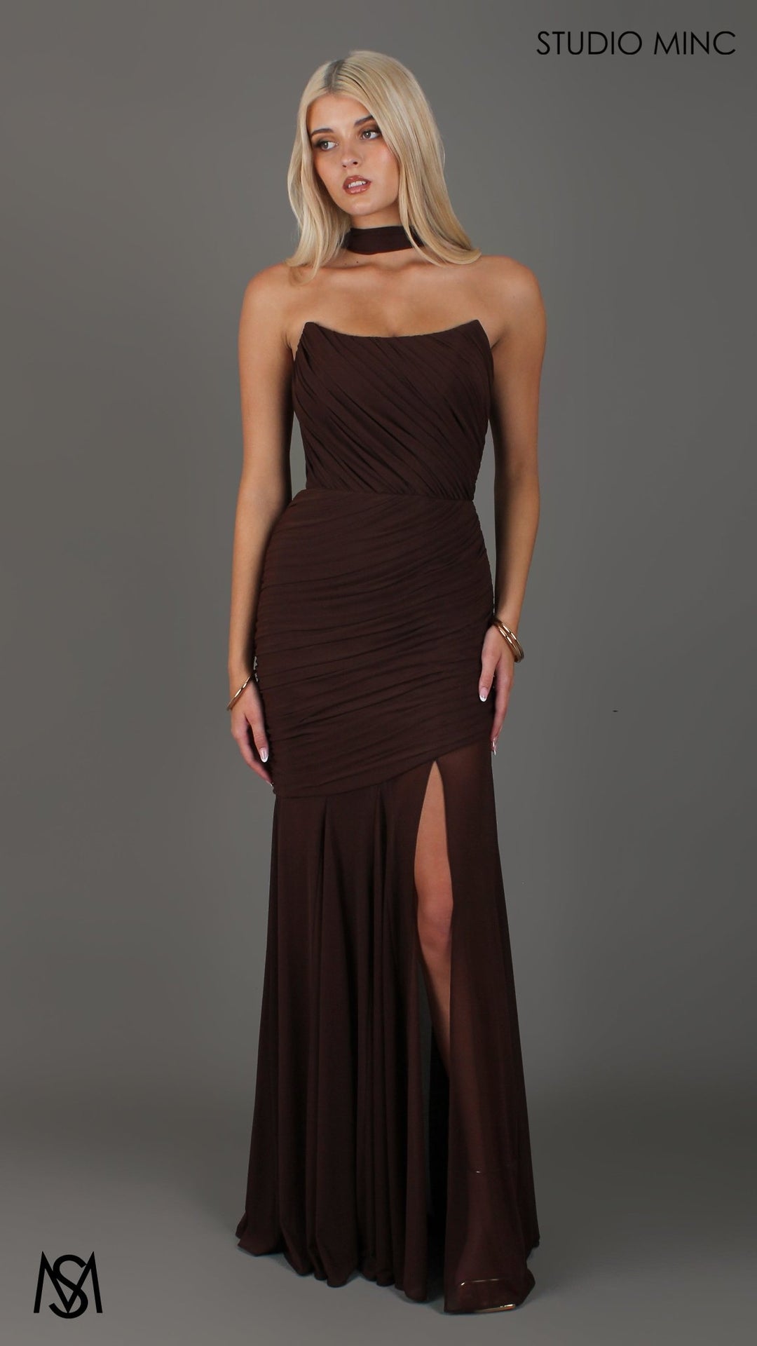 Paloma - Chocolate Brown Formal Dress, Strapless Corset mermaid, Sheer STUDIO MINC Paloma - Chocolate Brown Formal Dress, Strapless Corset mermaid, Sheer STUDIO MINC