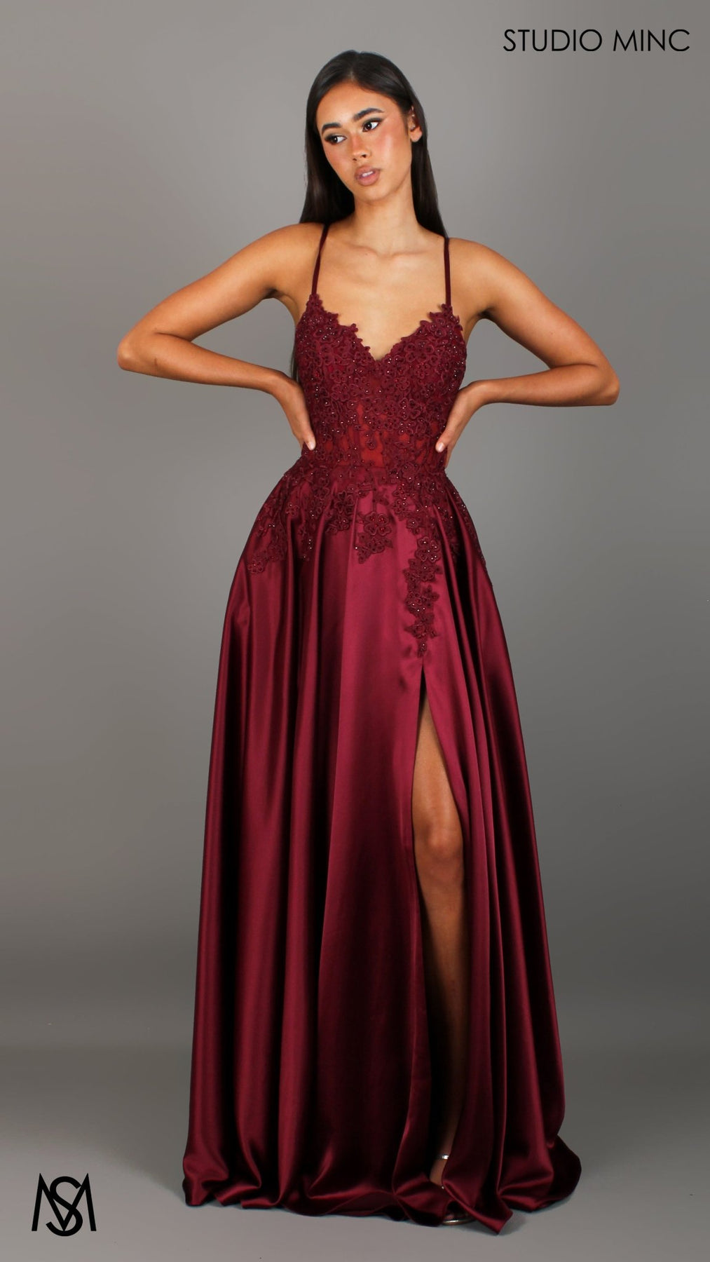 Eden - Burgundy Red formal dress | Floral V neckline, backless, A-line STUDIO MINC Eden - Burgundy Red formal dress | Floral V neckline, backless, A-line STUDIO MINC