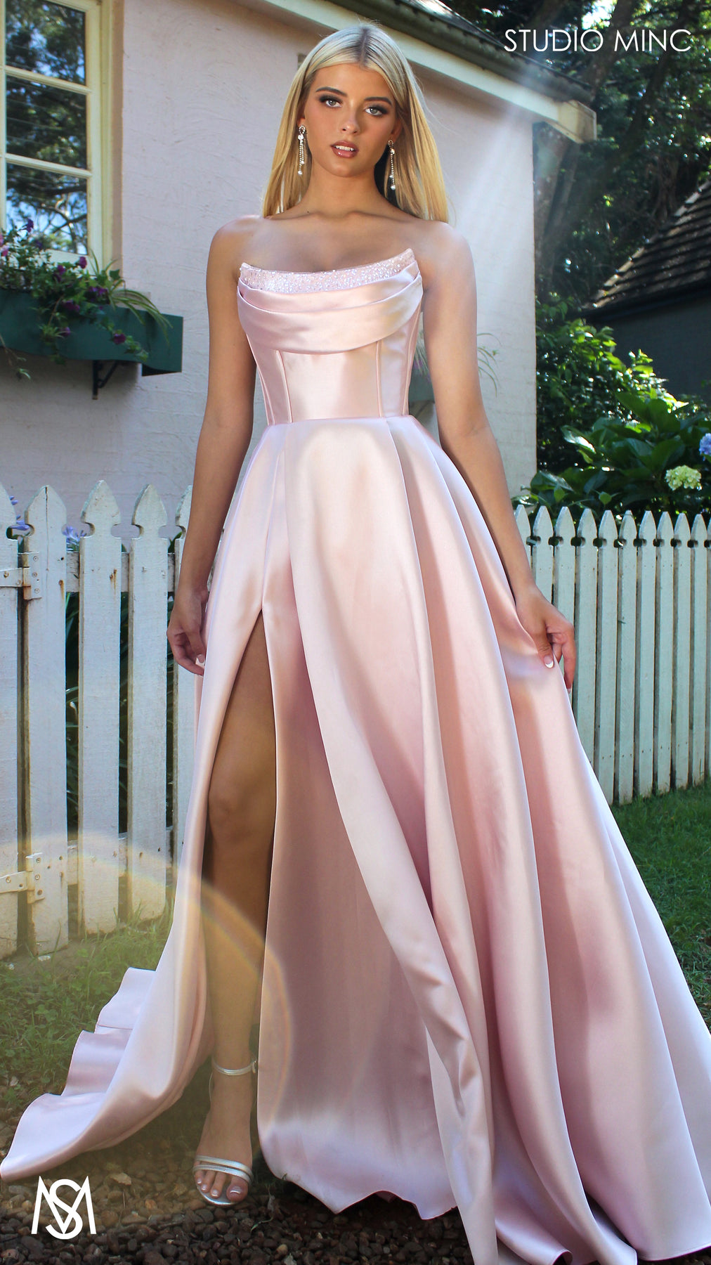 Honey - Light Pink formal Dress | Strapless corset pearl detail Mikado satin ball gown M | Pre-order Mid October Honey - Light Pink formal Dress | Strapless corset pearl detail Mikado satin ball gown M | Pre-order Mid October