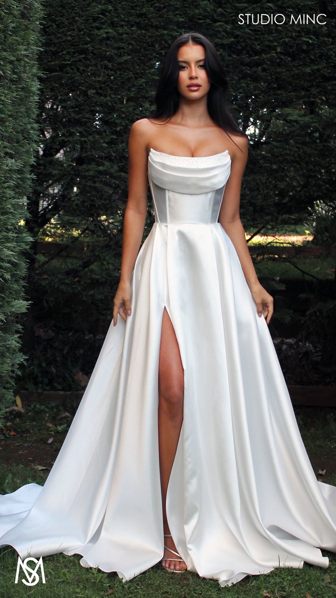 Honey - Wedding Dress | Strapless corset pearl detail Mikado satin gow STUDIO MINC Honey - Wedding Dress | Strapless corset pearl detail Mikado satin gow STUDIO MINC