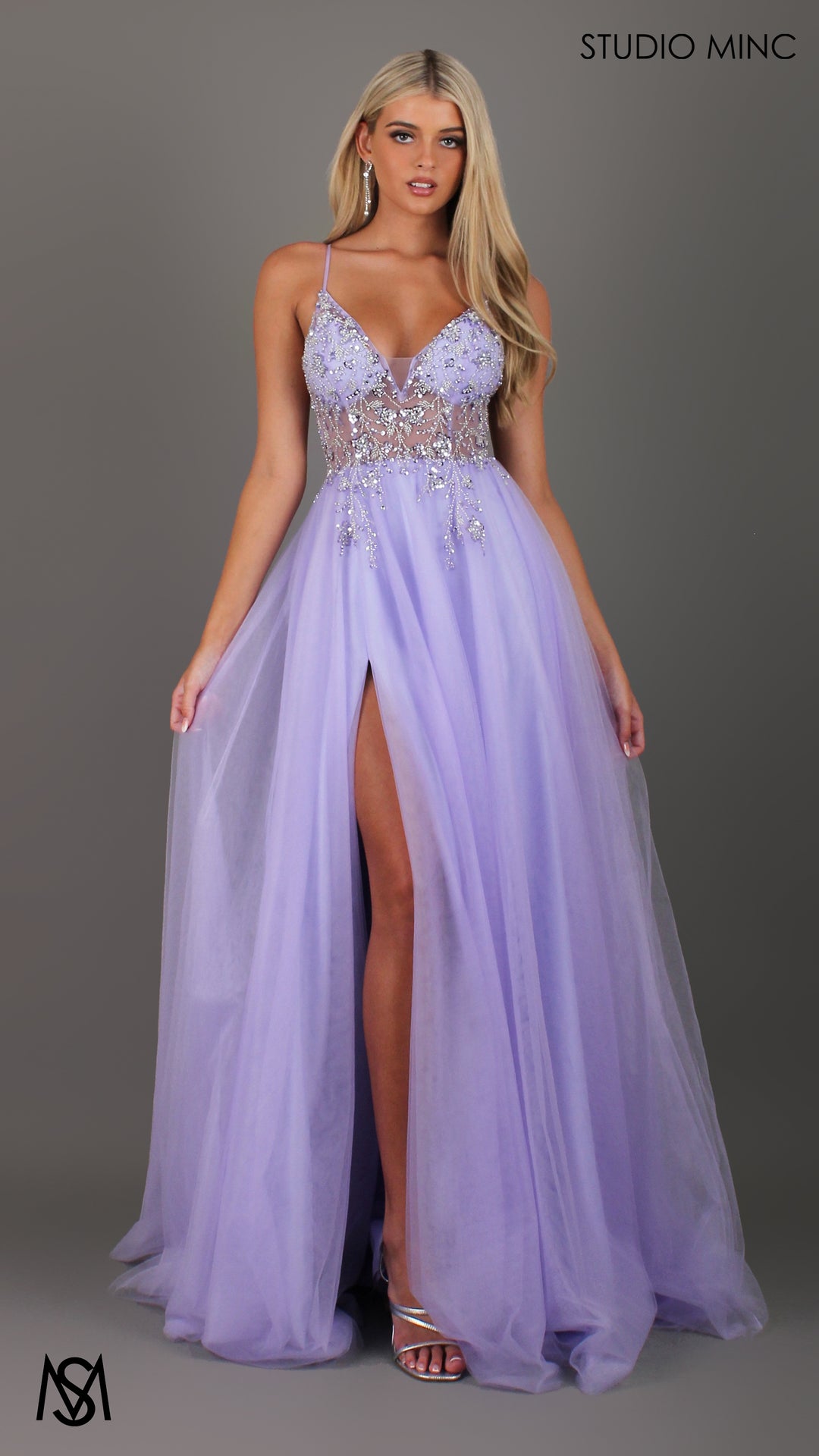 Lila - Lavender Purple Formal dress | Sheer Beaded floral V neckline t STUDIO MINC Lila - Lavender Purple Formal dress | Sheer Beaded floral V neckline t STUDIO MINC
