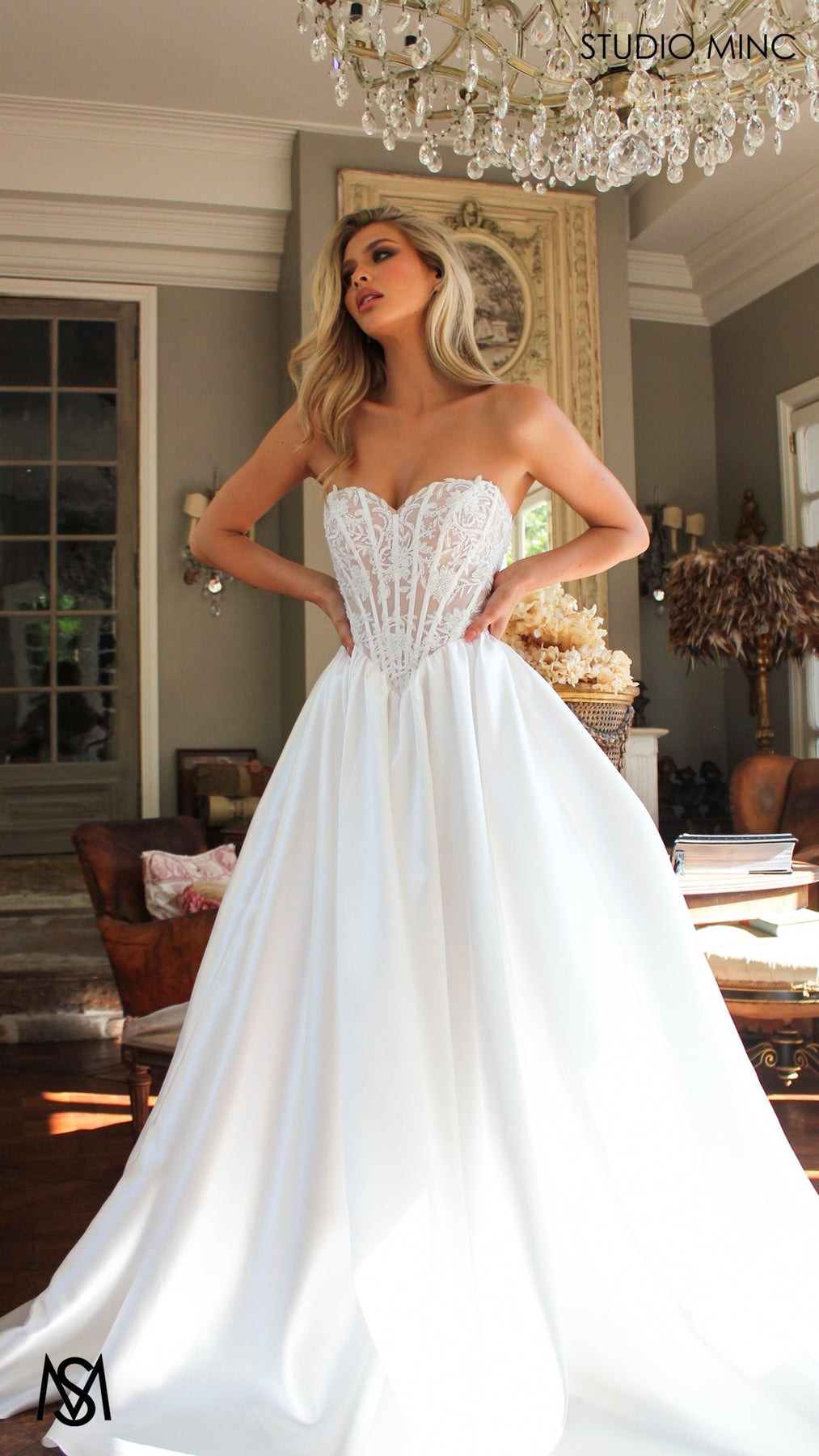 Manor - White Wedding Dress | Beaded Corset Basque Waist Gown STUDIO MINC Manor - White Wedding Dress | Beaded Corset Basque Waist Gown STUDIO MINC