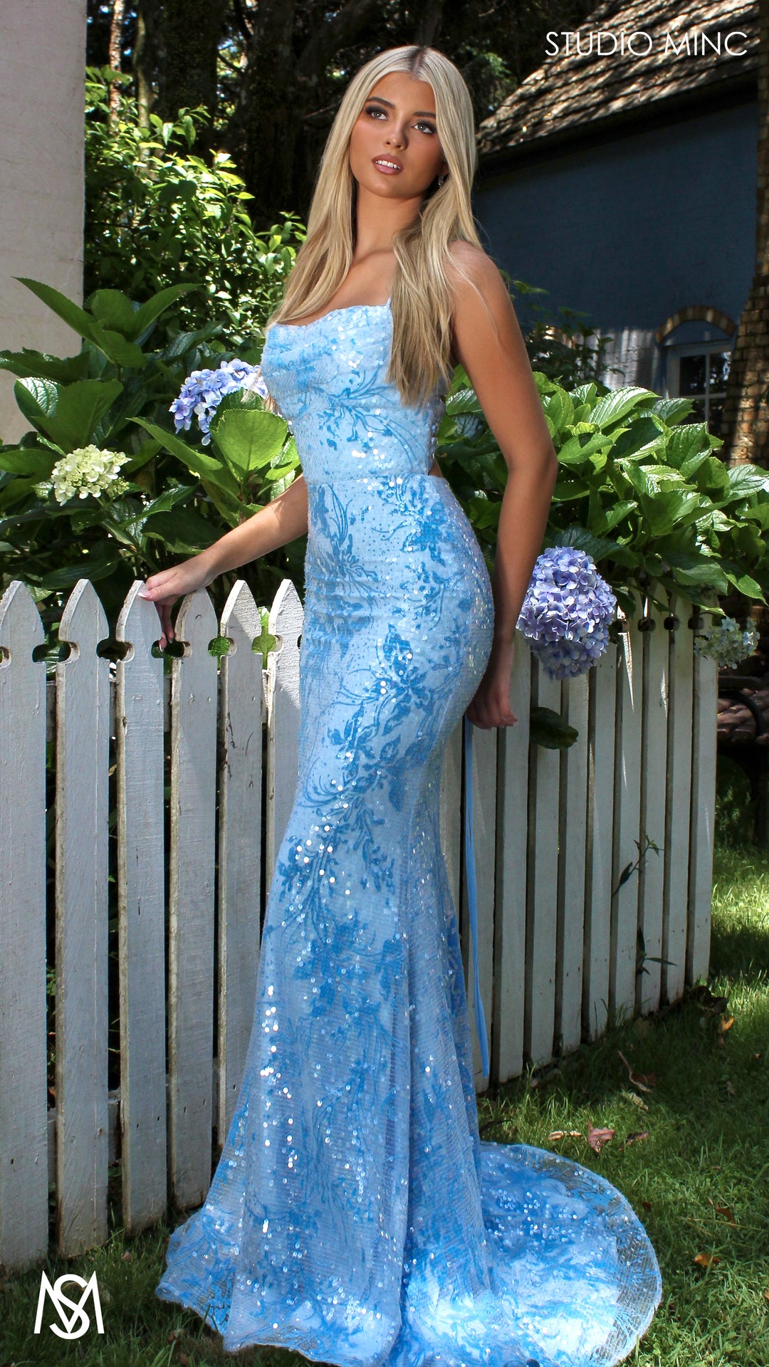 Peony - Light Blue Formal Dress | Two tone floral sequin fitted