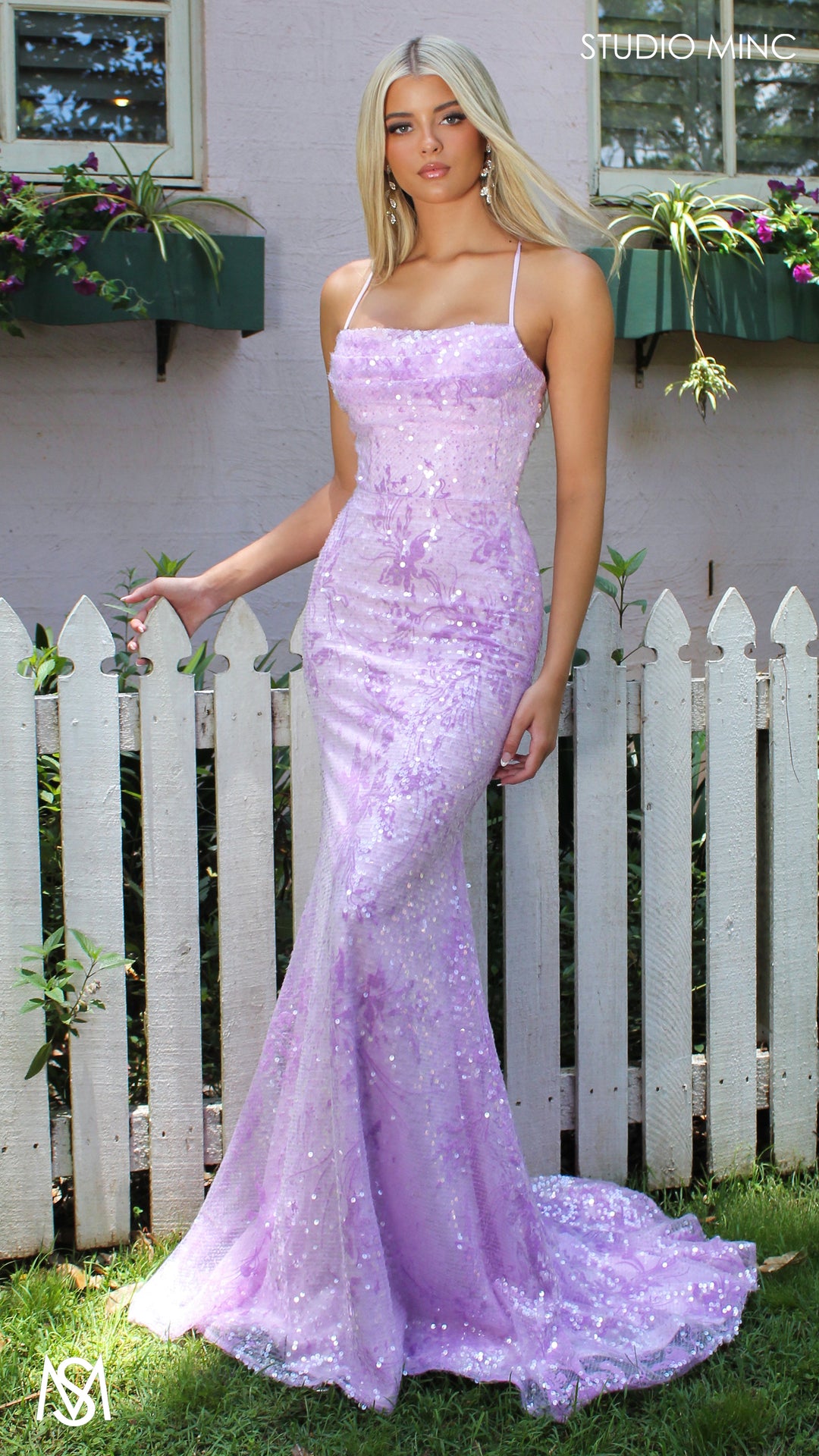 Peony - Lavender purple Formal Dress | Two tone floral sequin fitted m   STUDIO MINC
