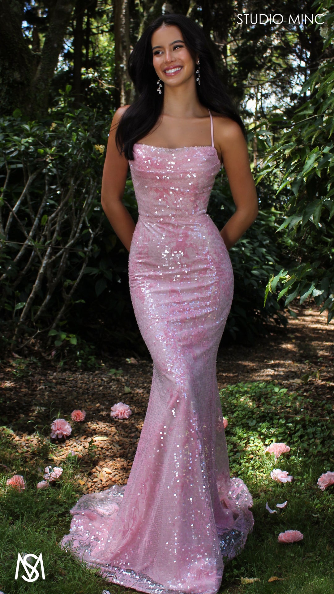 Peony - Light pink Formal Dress | Two tone floral sequin fitted