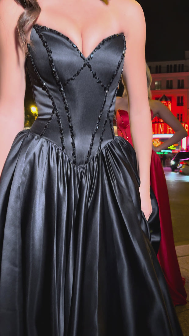 Palais - Black Formal Dress, drop waist gown hand beaded, basque waist   STUDIO MINC