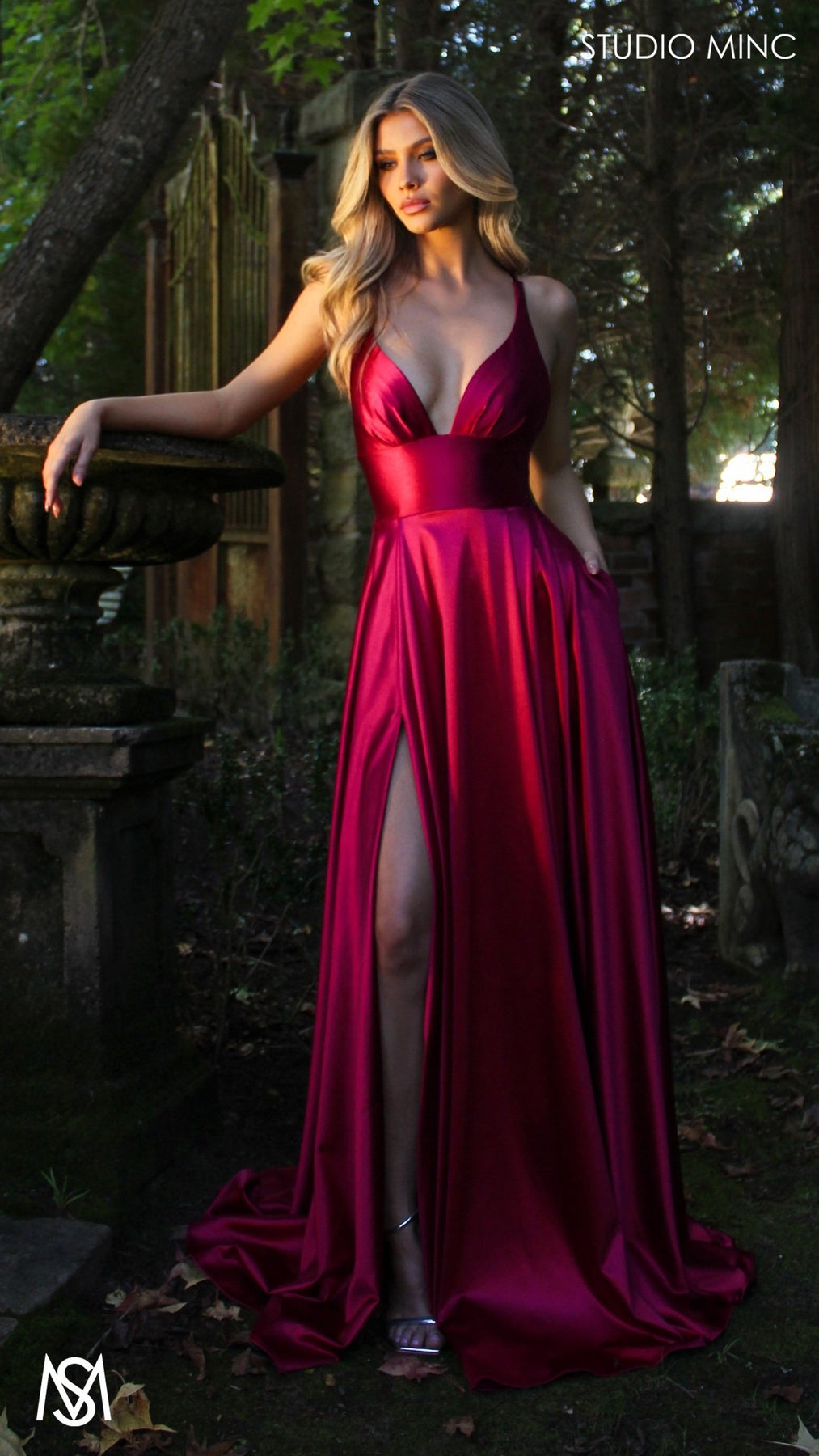Timeless - Ruby Red formal dress | V neckline, backless A-line Satin G STUDIO MINC Timeless - Ruby Red formal dress | V neckline, backless A-line Satin G STUDIO MINC