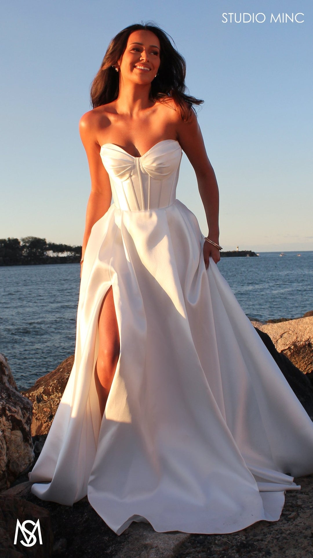 Capri Wedding Dress White satin strapless corset lace up gown