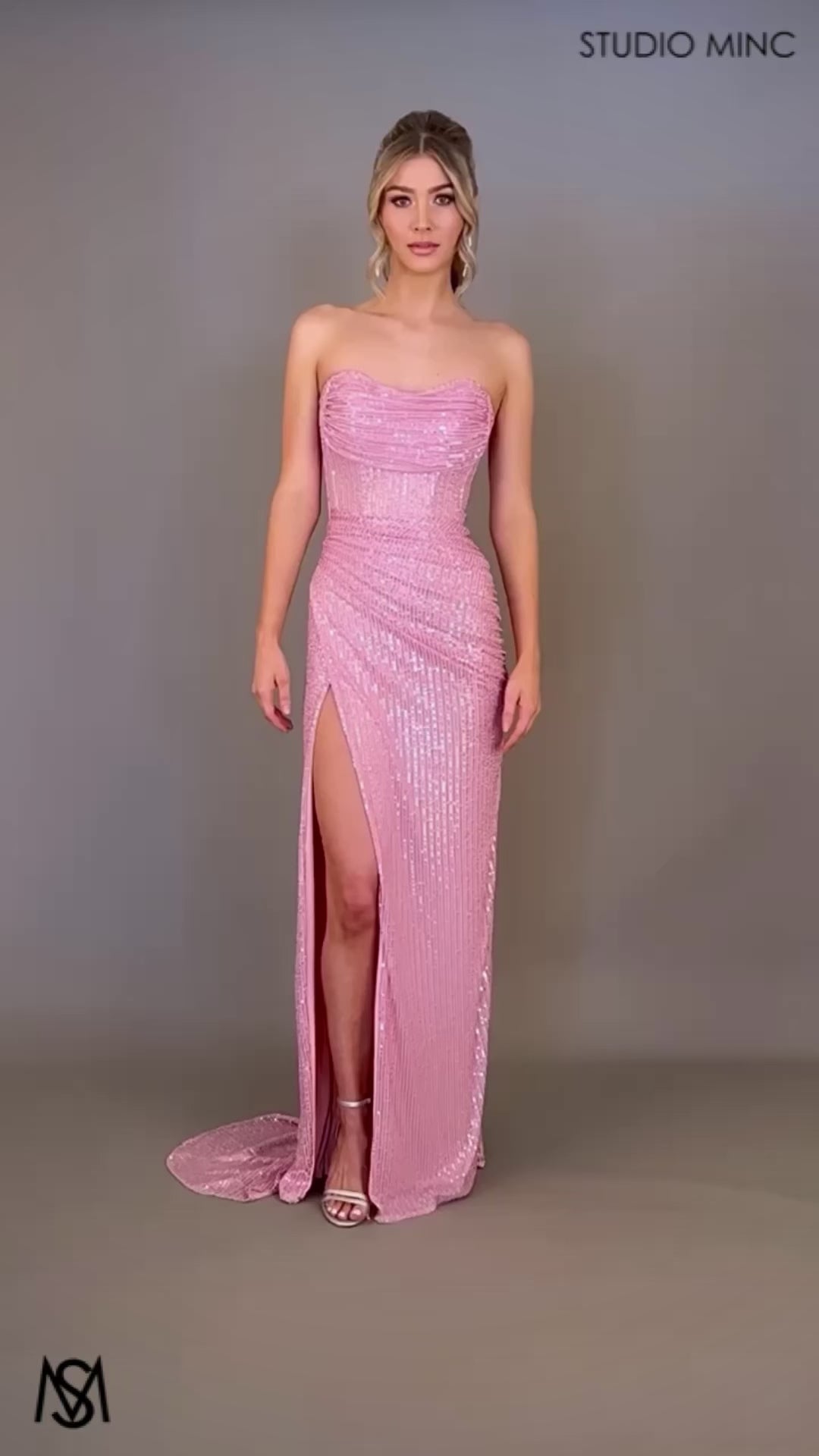 white christmas dresses Sequin Strapless Corset Slit Gown by Ladivine CZ2407 main image 0