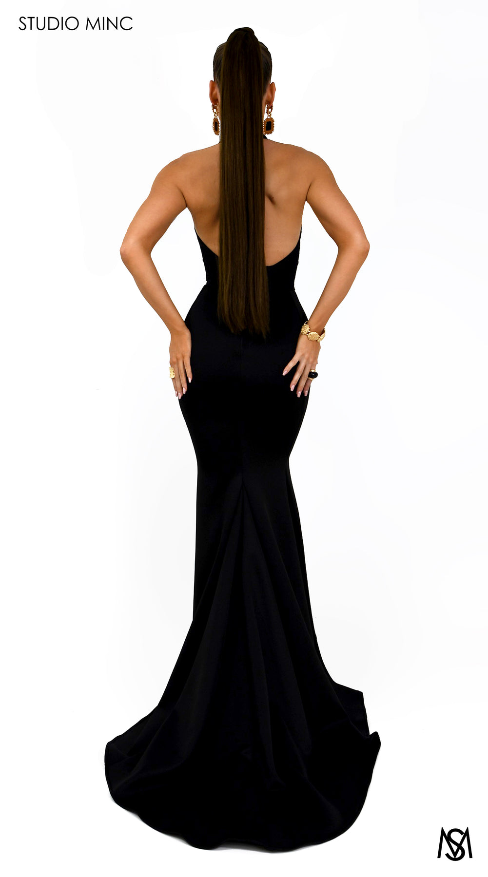 Bossy - Black Formal Dress | Halter V Neckline Plunge Fitted Mermaid STUDIO MINC Bossy - Black Formal Dress | Halter V Neckline Plunge Fitted Mermaid STUDIO MINC