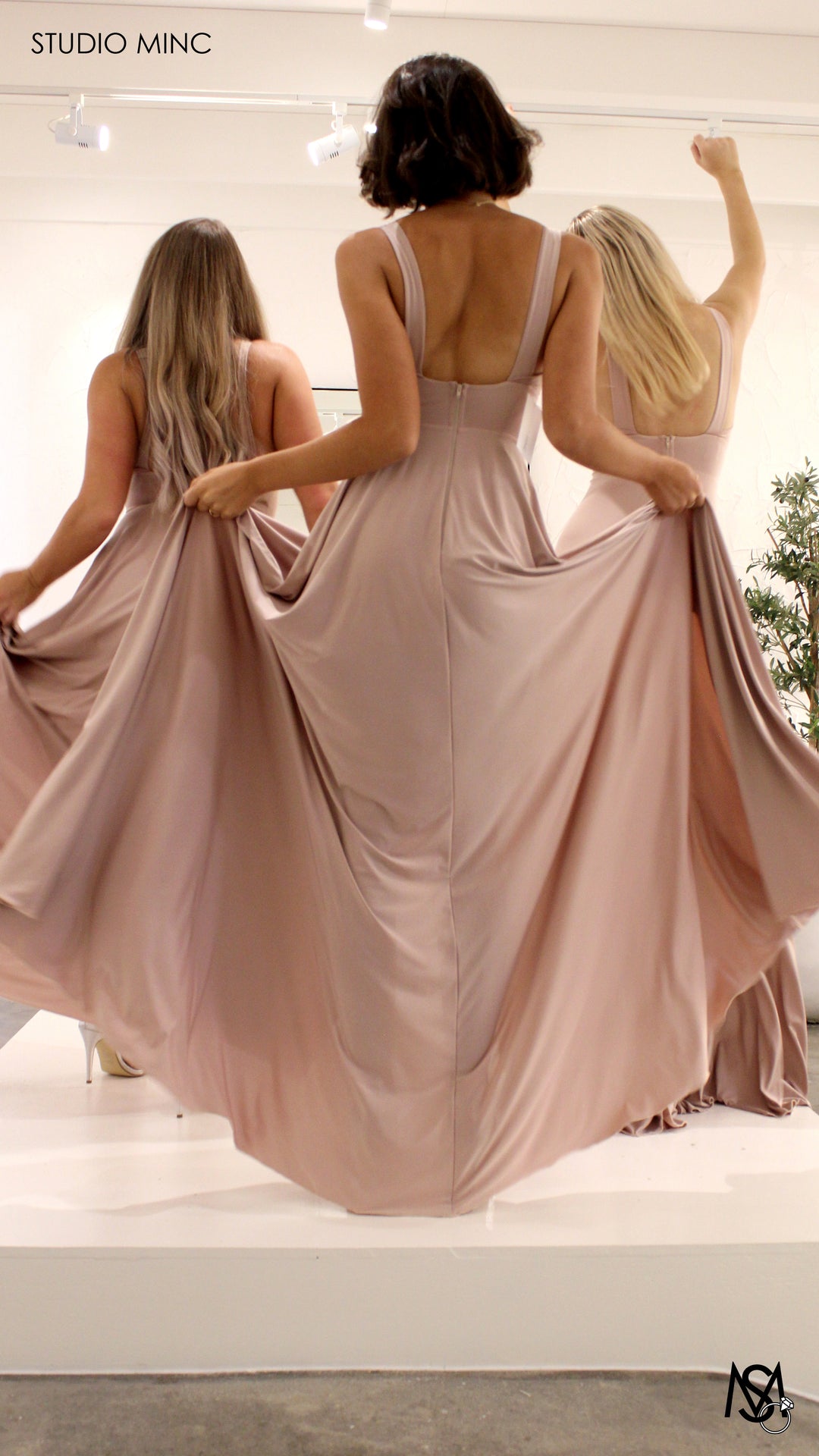 Eternity - Beige Bridesmaid Dress | V Neckline A Line Leg Split 1 (S) Eternity - Beige Bridesmaid Dress | V Neckline A Line Leg Split 1 (S)