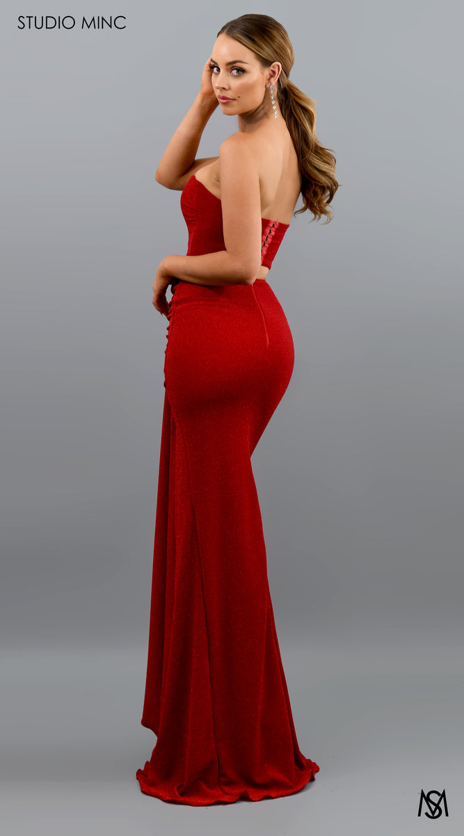 Radiance - Red Two Piece Formal Dress | Glitter Shimmer Strapless ...